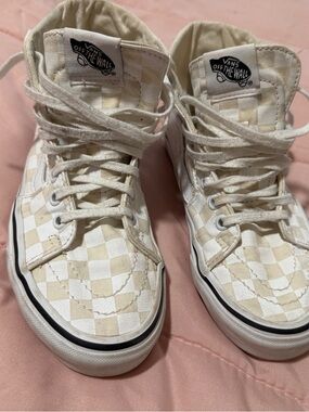 Vans Cream High-Top Skate Shoe with White Details